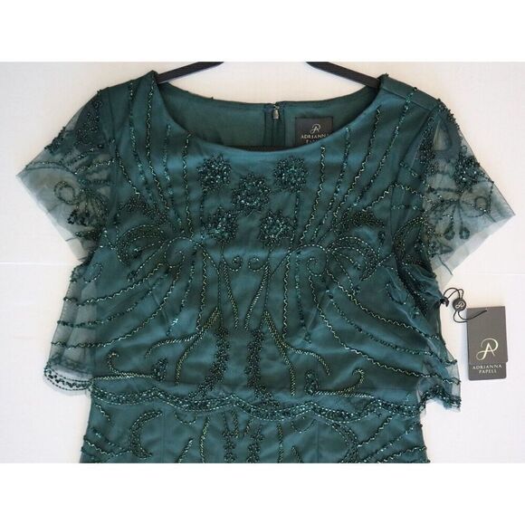 Adrianna Papell Women's Sz 6 Green Beaded Knee-Length Cocktail Party Dress - Picture 6 of 10